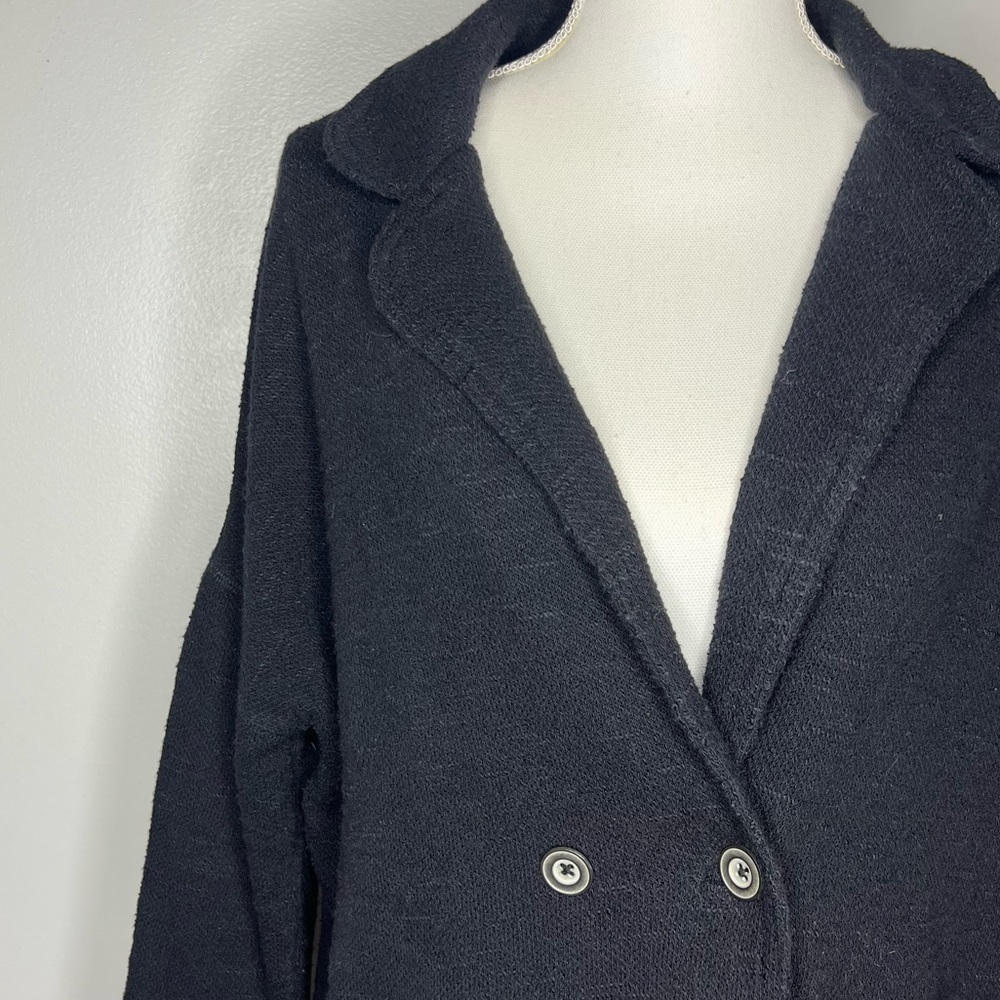 Free People Casual Friday Blazer in Black Cotton Blend Oversized